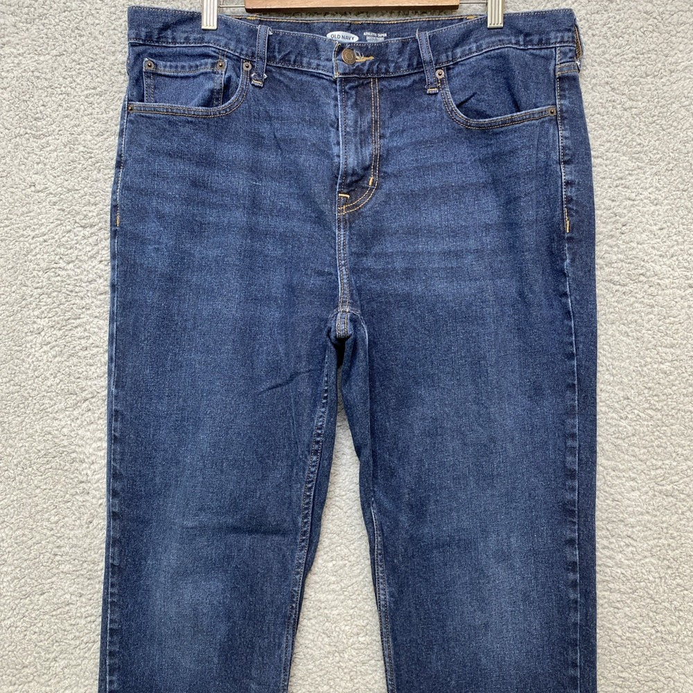 Old Navy Athletic Taper Jeans Men 39x32 Blue Denim Built In Tough Built In Flex - Picture 3 of 11